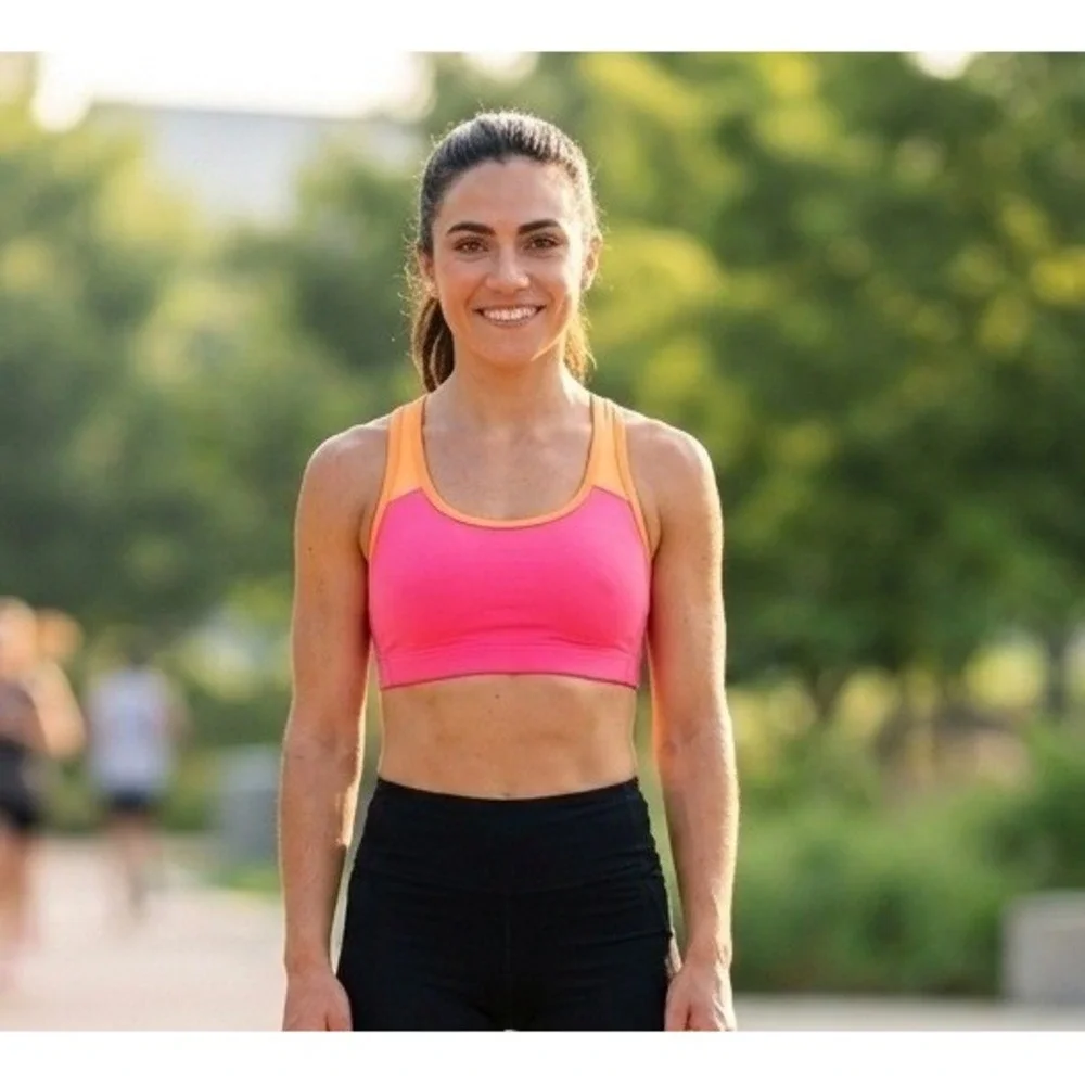 New Balance Racerback Sports Bra Women's M Neon Activewear Running‎ Workout Gym